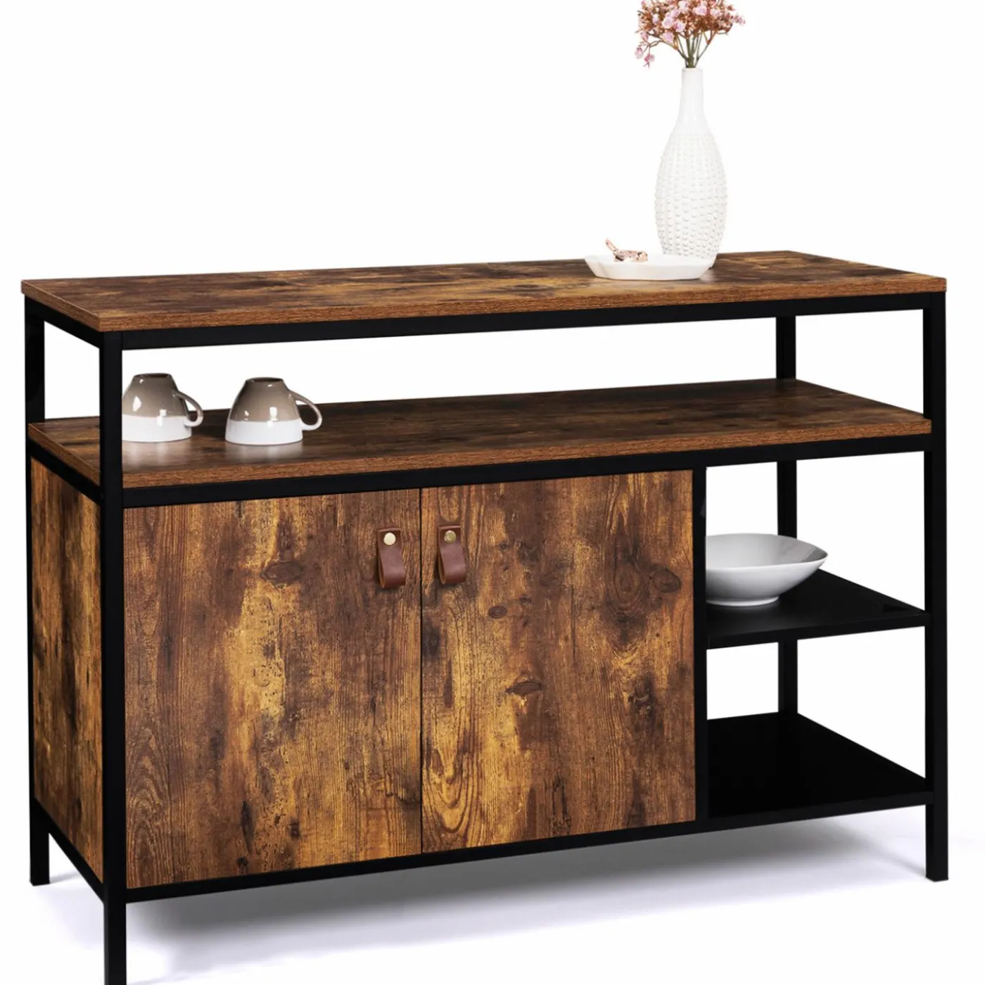 Buffet bas industriel 2 portes effet bois vieilli 100 cm