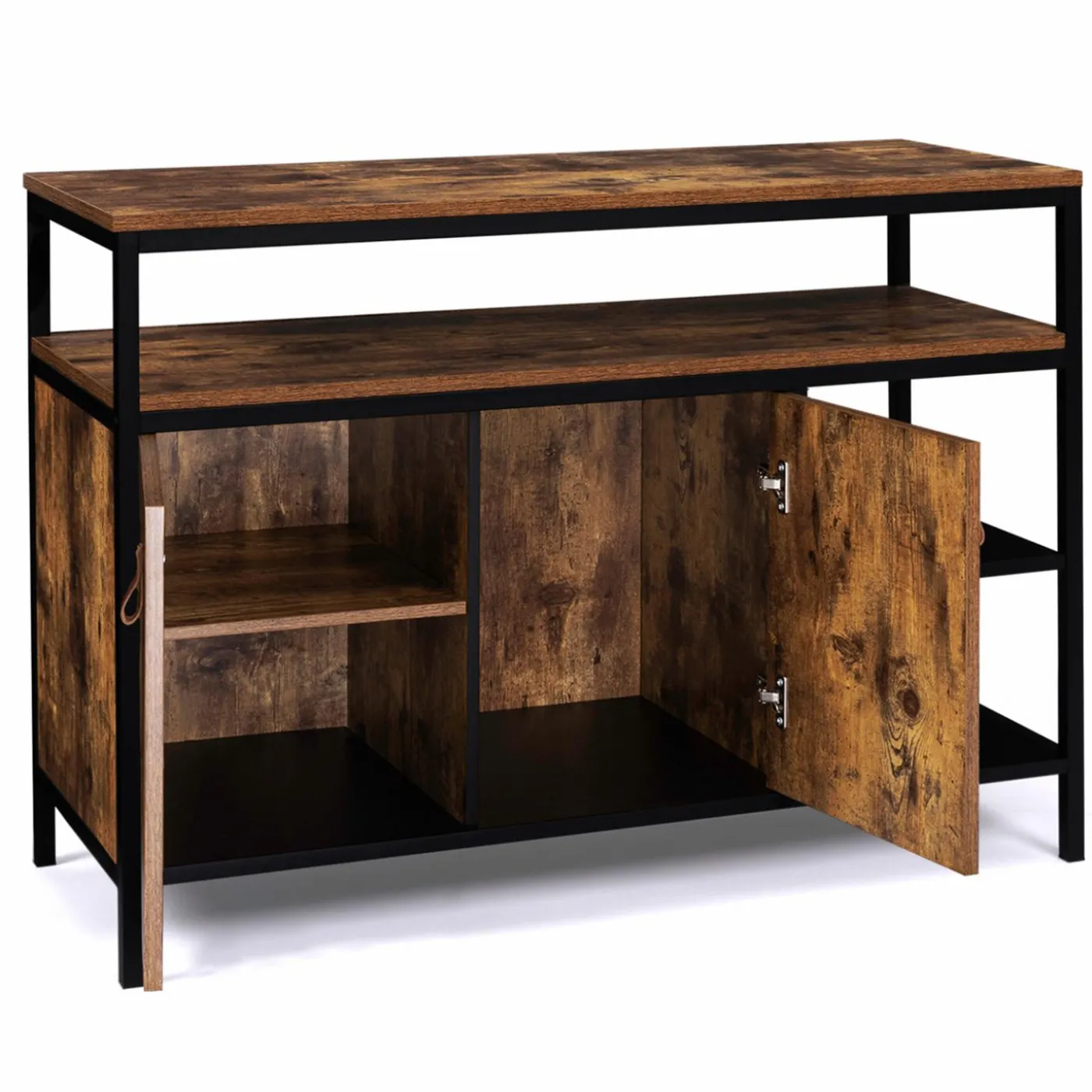 Buffet bas industriel 2 portes effet bois vieilli 100 cm