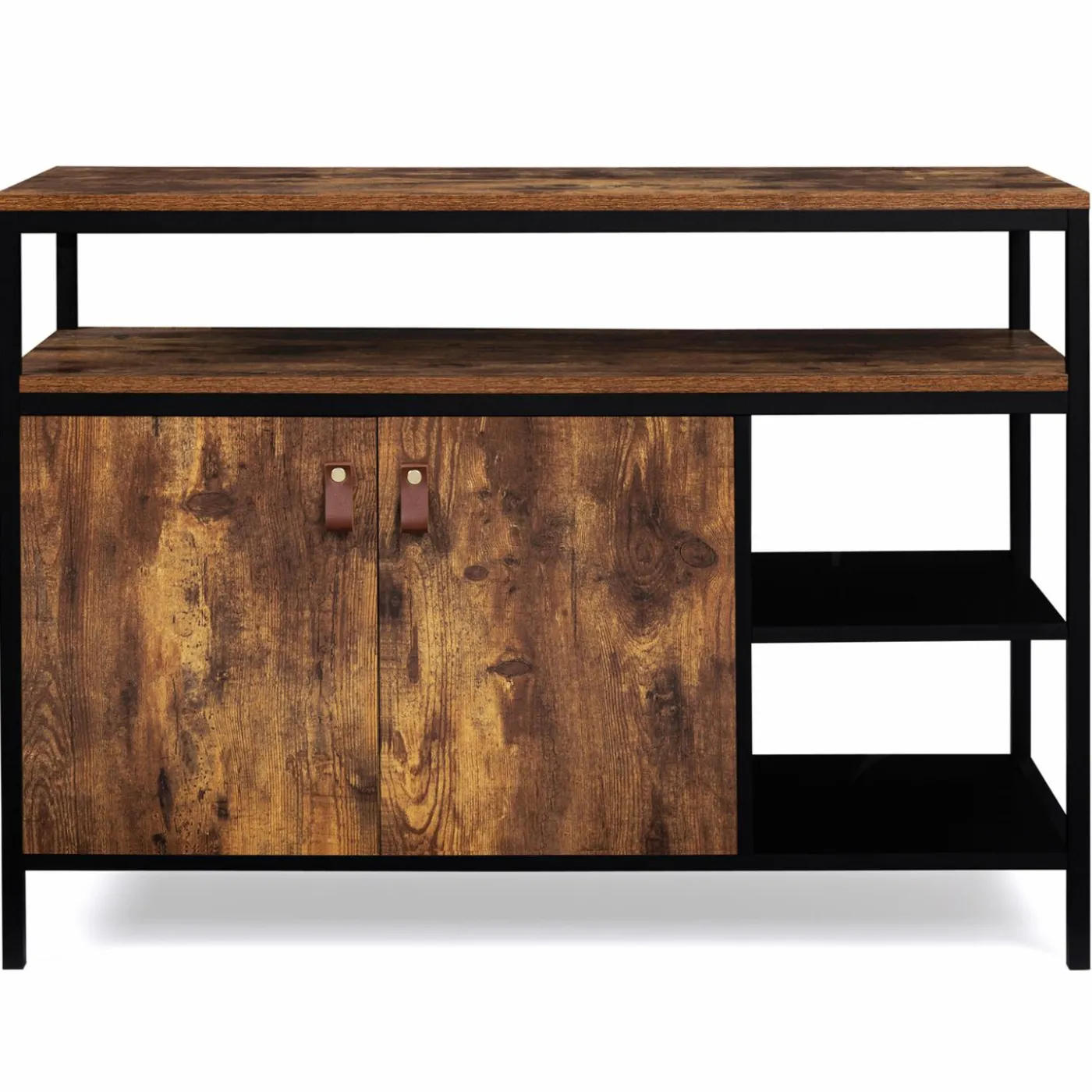 Buffet bas industriel 2 portes effet bois vieilli 100 cm