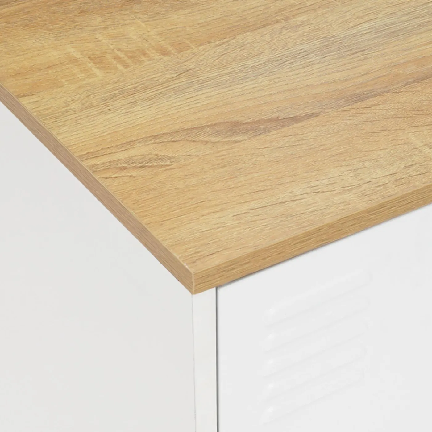 Buffet bas industriel 4 portes métal blanc et plateau bois