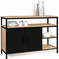 Buffet bas industriel 2 portes bois et métal noir 100 cm