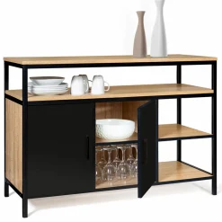 Buffet bas industriel 2 portes bois et métal noir 100 cm