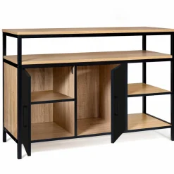 Buffet bas industriel 2 portes bois et métal noir 100 cm