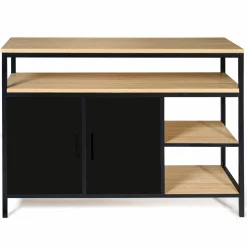 Buffet bas industriel 2 portes bois et métal noir 100 cm