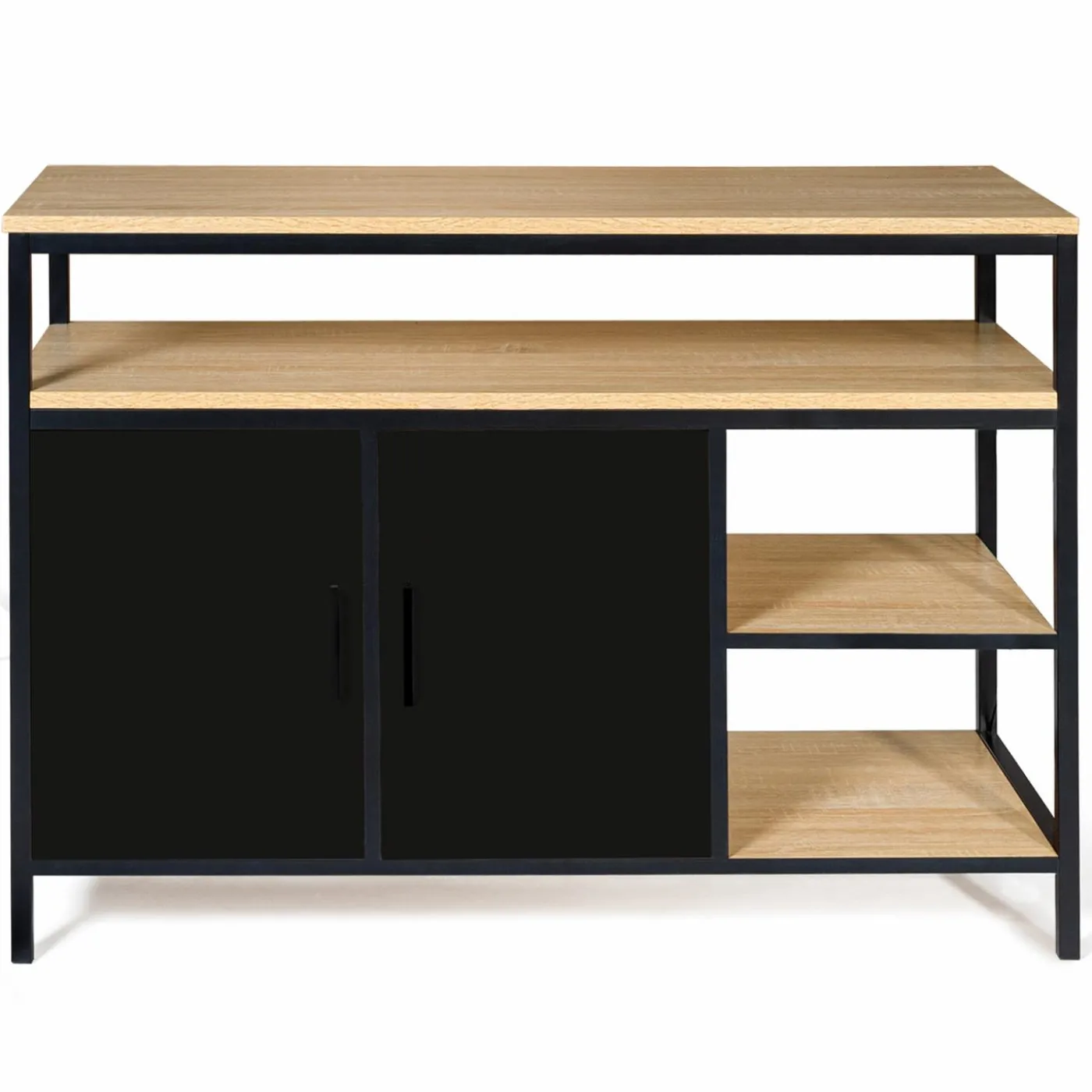Buffet bas industriel 2 portes bois et métal noir 100 cm