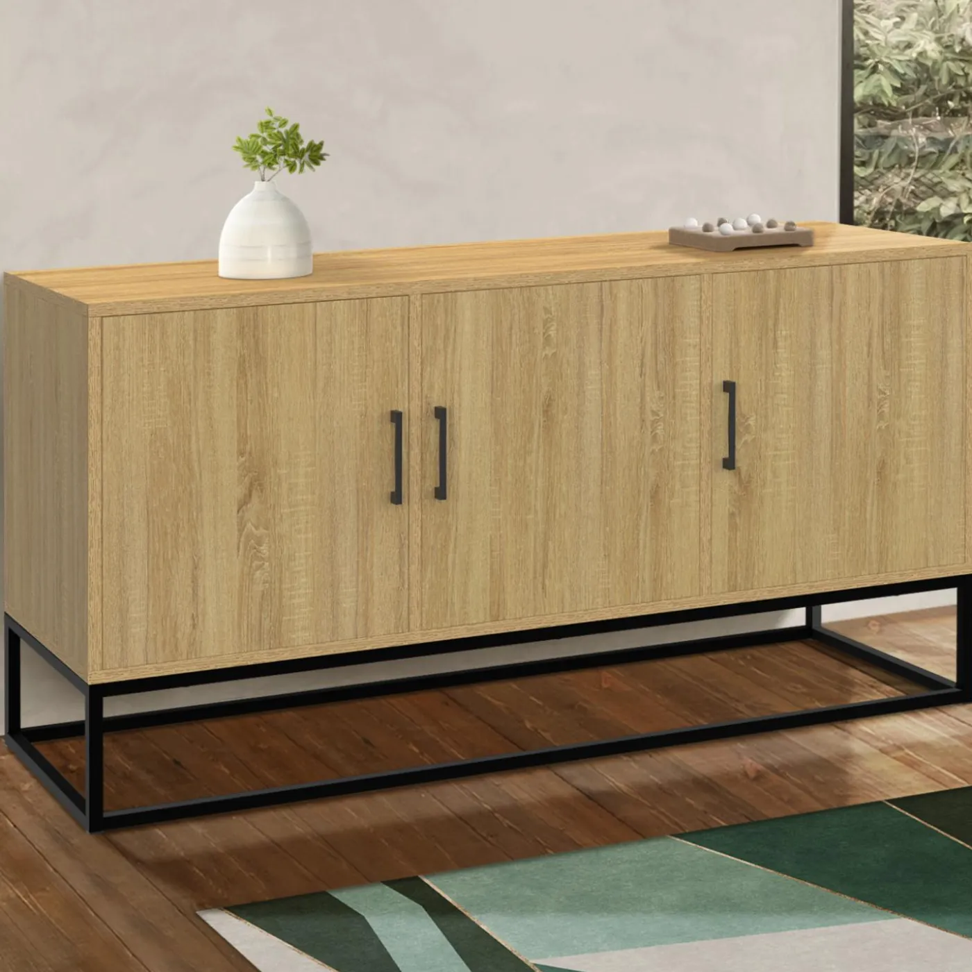 Buffet bas industriel bois et noir