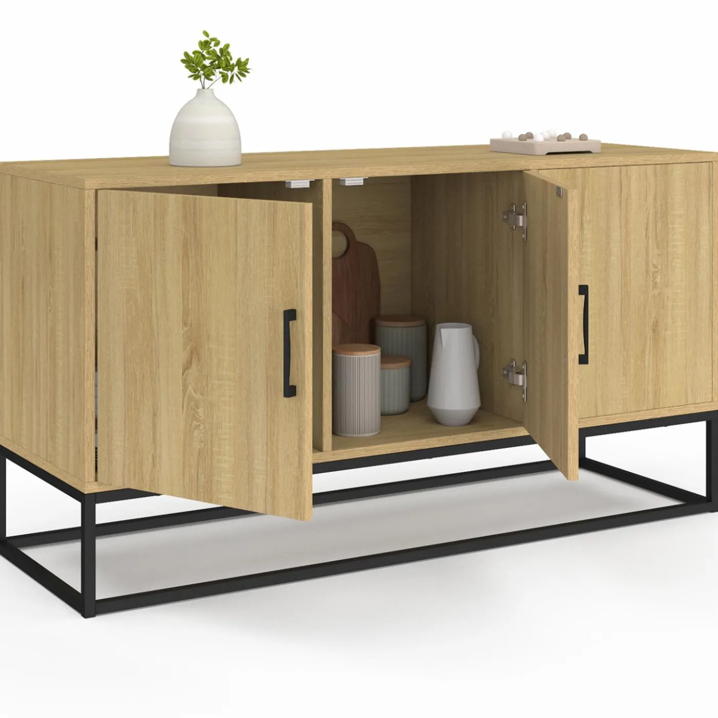Buffet bas industriel bois et noir