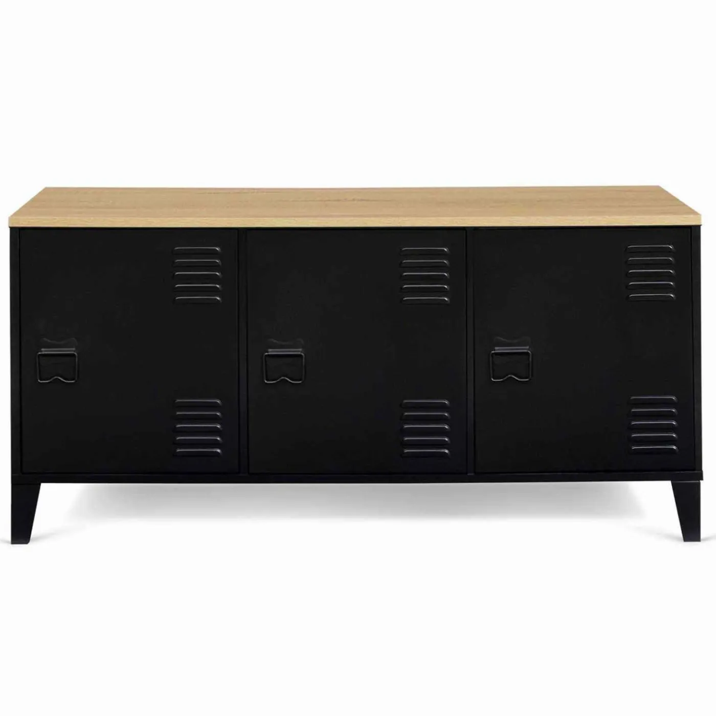 Buffet bas métal noir avec plateau bois