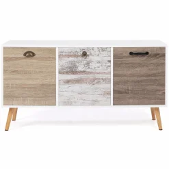 Buffet bas scandinave 3 portes blanc effet vieilli
