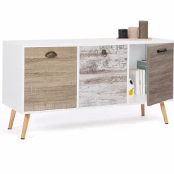 Buffet bas scandinave 3 portes blanc effet vieilli