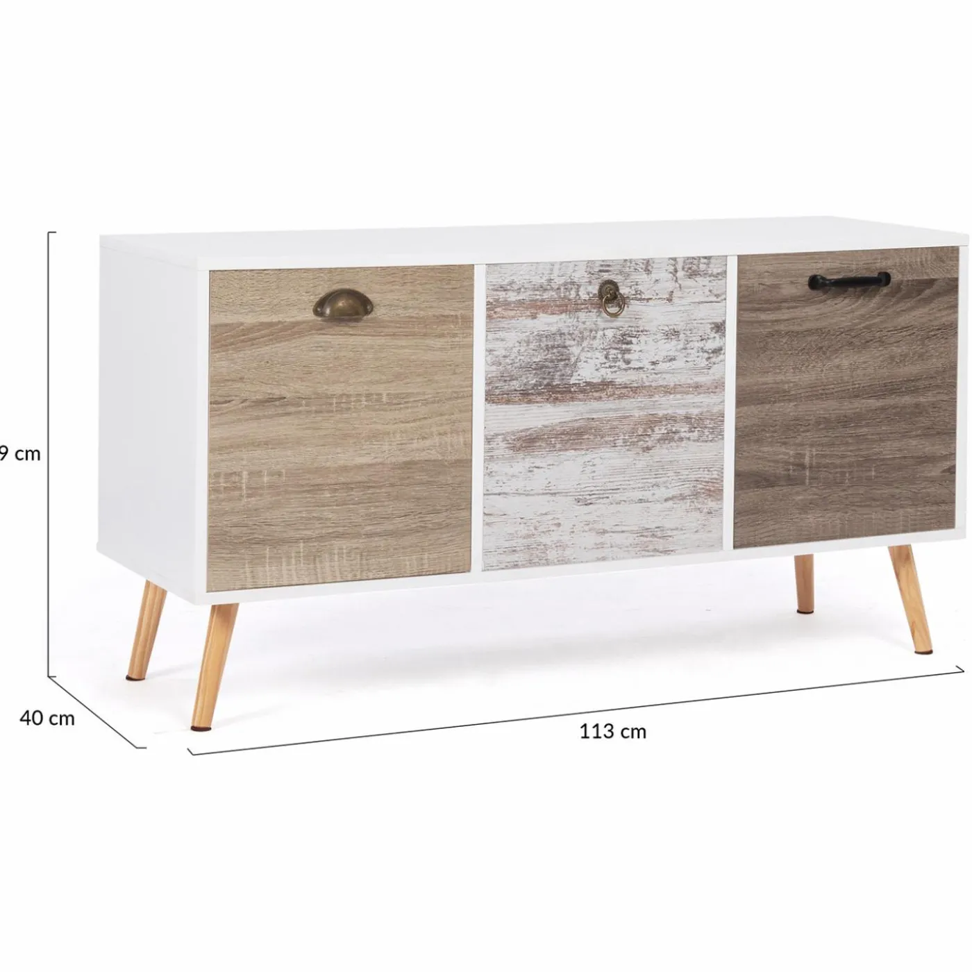 Buffet bas scandinave 3 portes blanc effet vieilli