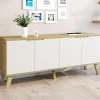 Buffet bas scandinave bois avec 4 portes blanches