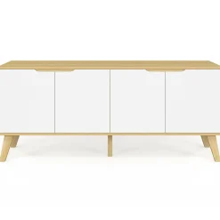 Buffet bas scandinave bois avec 4 portes blanches