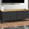 Buffet bas style industriel 4 portes métal noir et plateau bois 140 cm