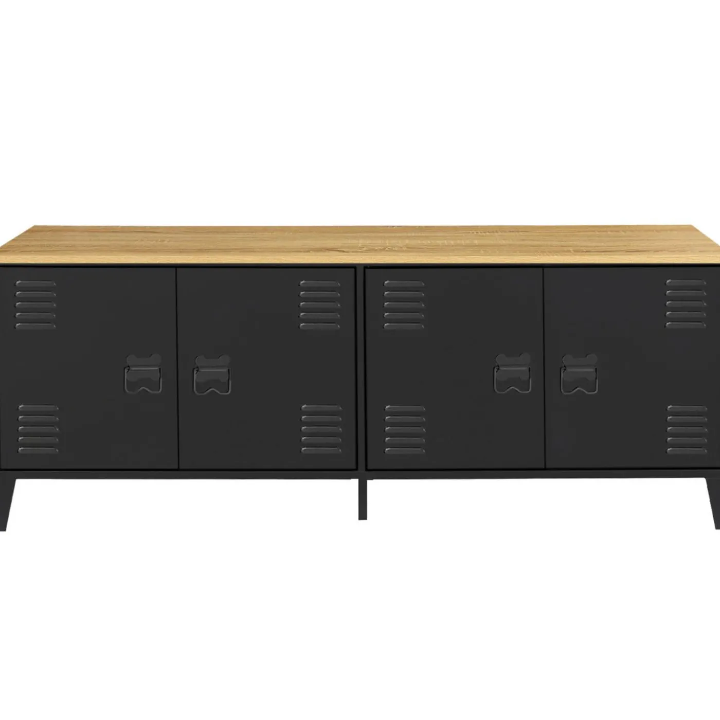 Buffet bas style industriel 4 portes métal noir et plateau bois 140 cm