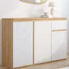 Buffet blanc et bois 100 cm 3 portes et 1 tiroir