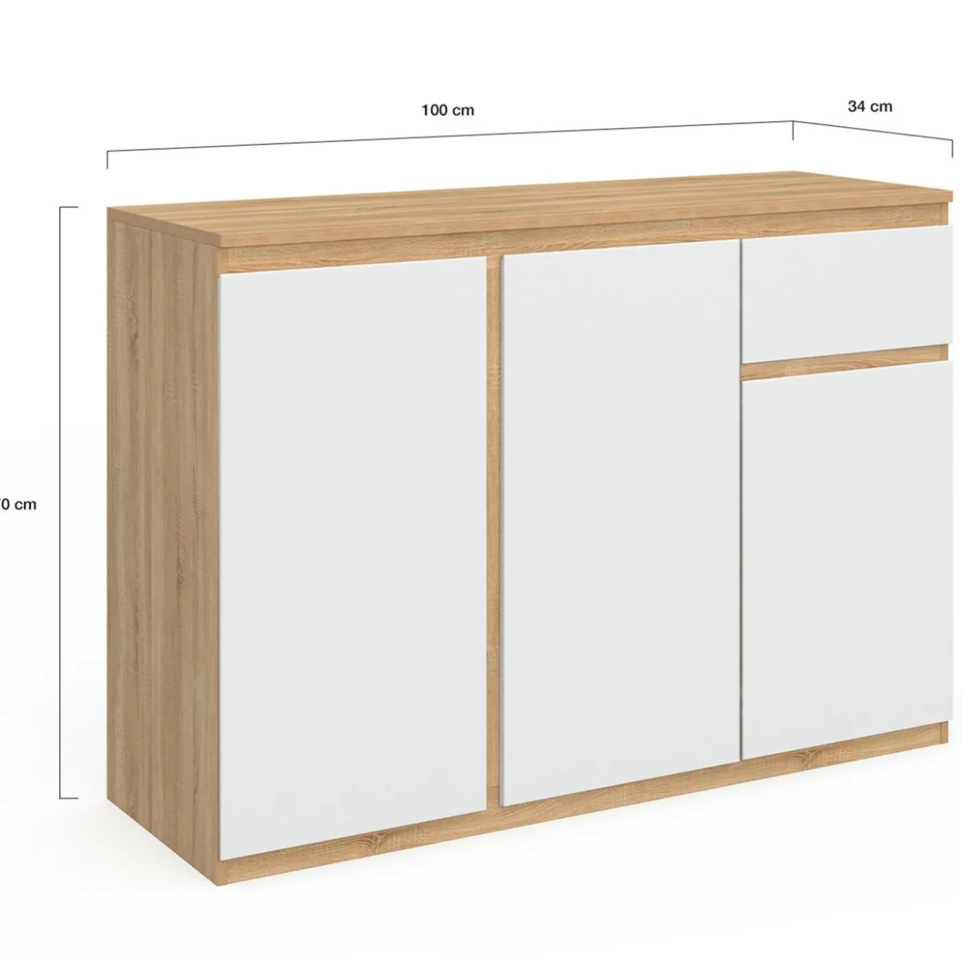 Buffet blanc et bois 100 cm 3 portes et 1 tiroir