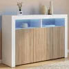 Buffet blanc et bois 3 portes avec LED