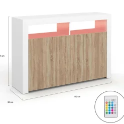 Buffet blanc et bois 3 portes avec LED