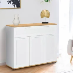 Buffet blanc et bois 3 portes et 1 tiroir