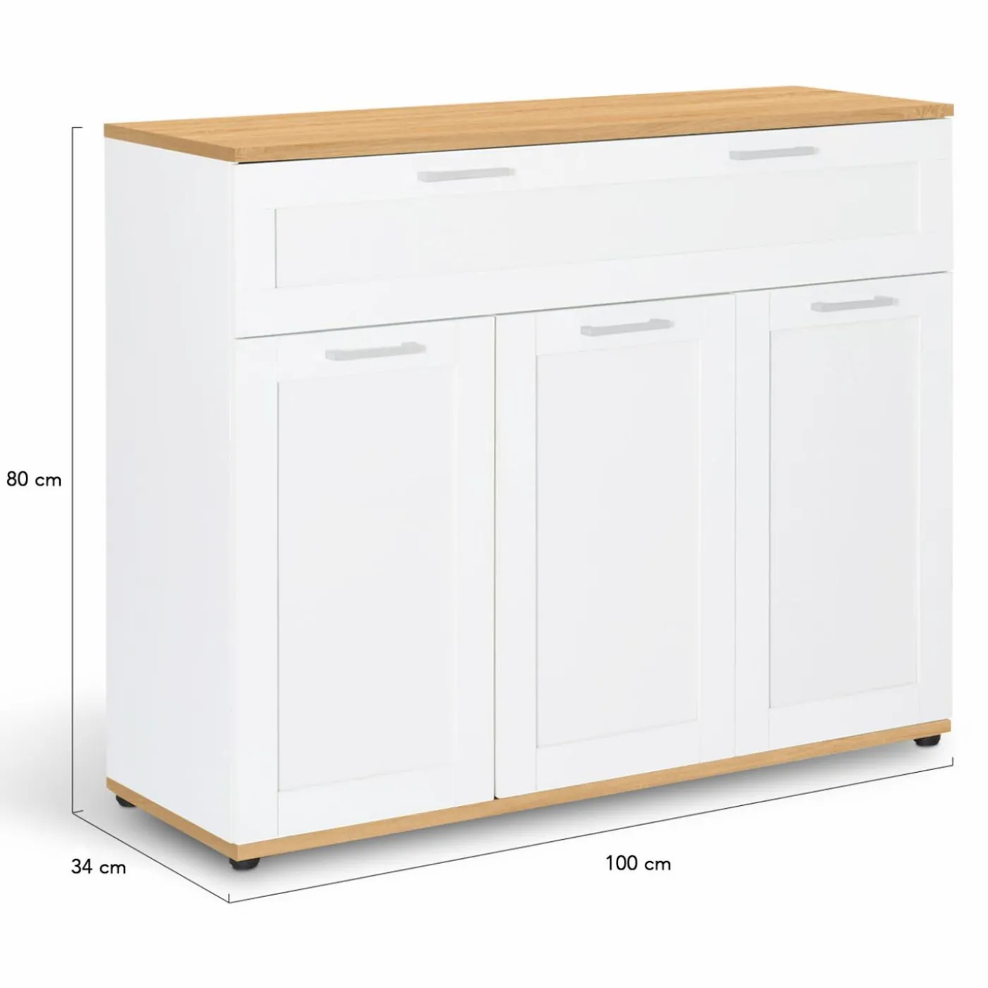 Buffet blanc et bois 3 portes et 1 tiroir