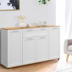 Buffet blanc et bois 4 portes 1 tiroir