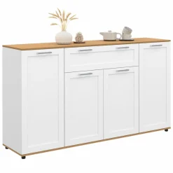 Buffet blanc et bois 4 portes 1 tiroir