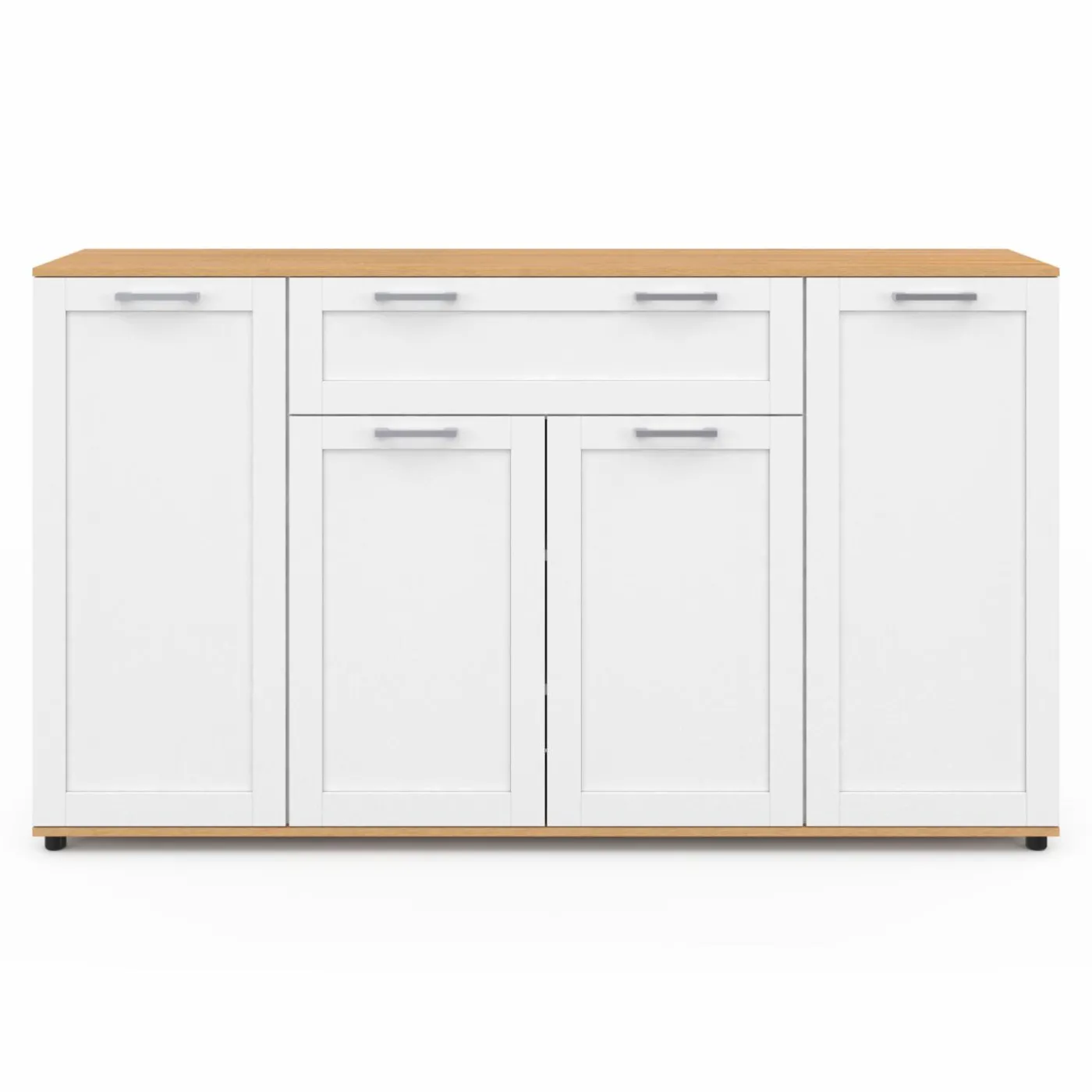 Buffet blanc et bois 4 portes 1 tiroir