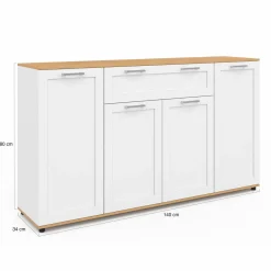 Buffet blanc et bois 4 portes 1 tiroir