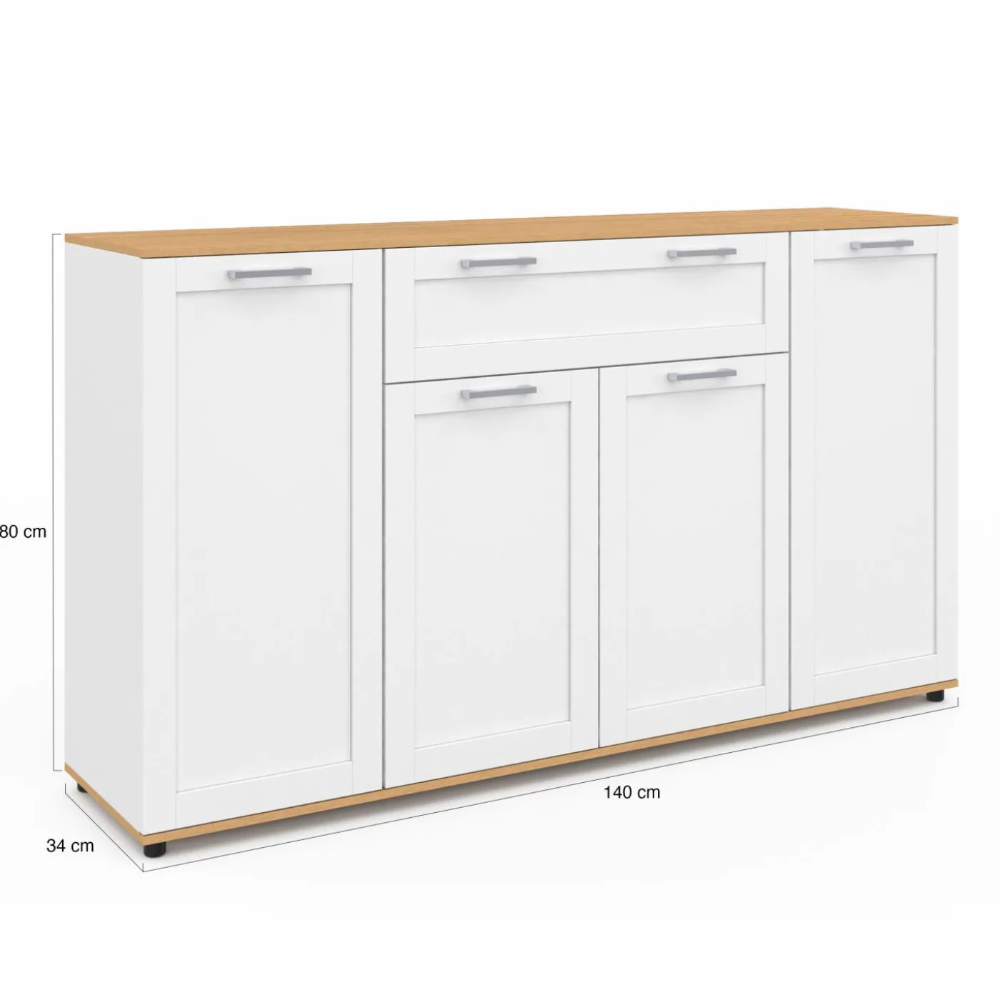 Buffet blanc et bois 4 portes 1 tiroir