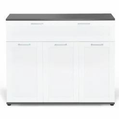 Buffet blanc et plateau gris 100 cm avec 3 portes et 1 tiroir