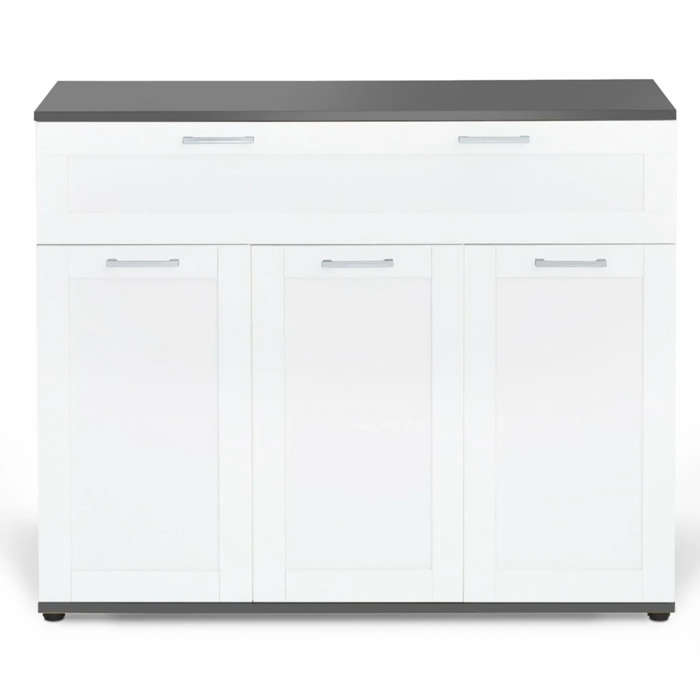 Buffet blanc et plateau gris 100 cm avec 3 portes et 1 tiroir