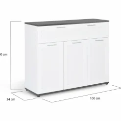 Buffet blanc et plateau gris 100 cm avec 3 portes et 1 tiroir