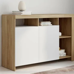 Buffet bois avec portes blanches