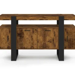 Buffet bois effet vieilli et noir 140 cm 4 portes