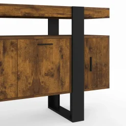 Buffet bois effet vieilli et noir 140 cm 4 portes