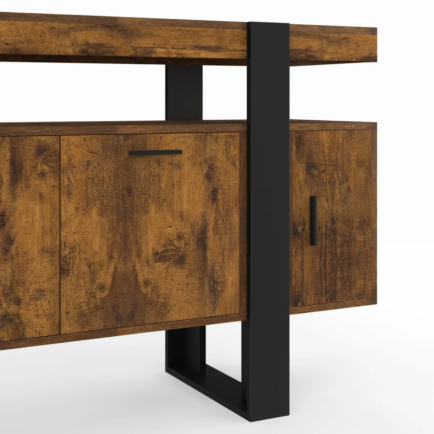 Buffet bois effet vieilli et noir 140 cm 4 portes