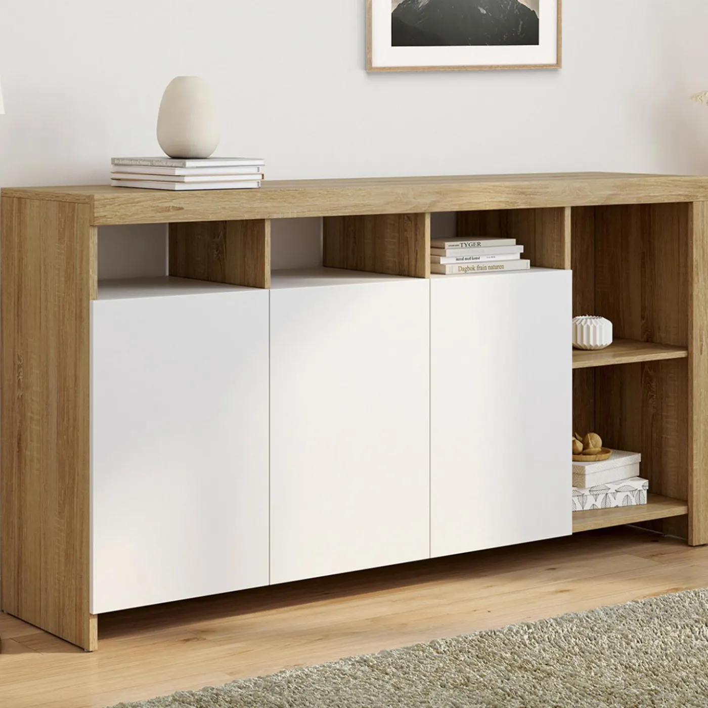 Buffet bois et blanc 140 cm