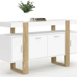 Buffet bois et blanc 140 cm avec 4 portes