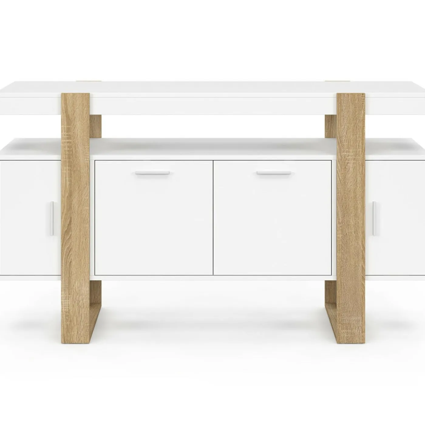 Buffet bois et blanc 140 cm avec 4 portes