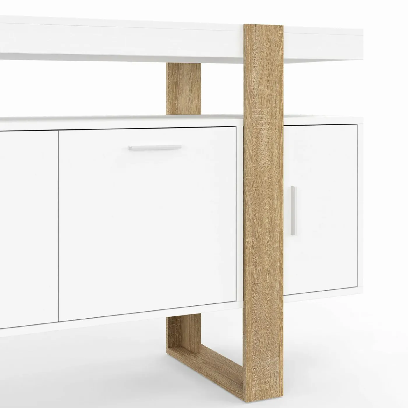 Buffet bois et blanc 140 cm avec 4 portes