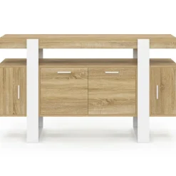 Buffet bois et blanc 4 portes 140 cm