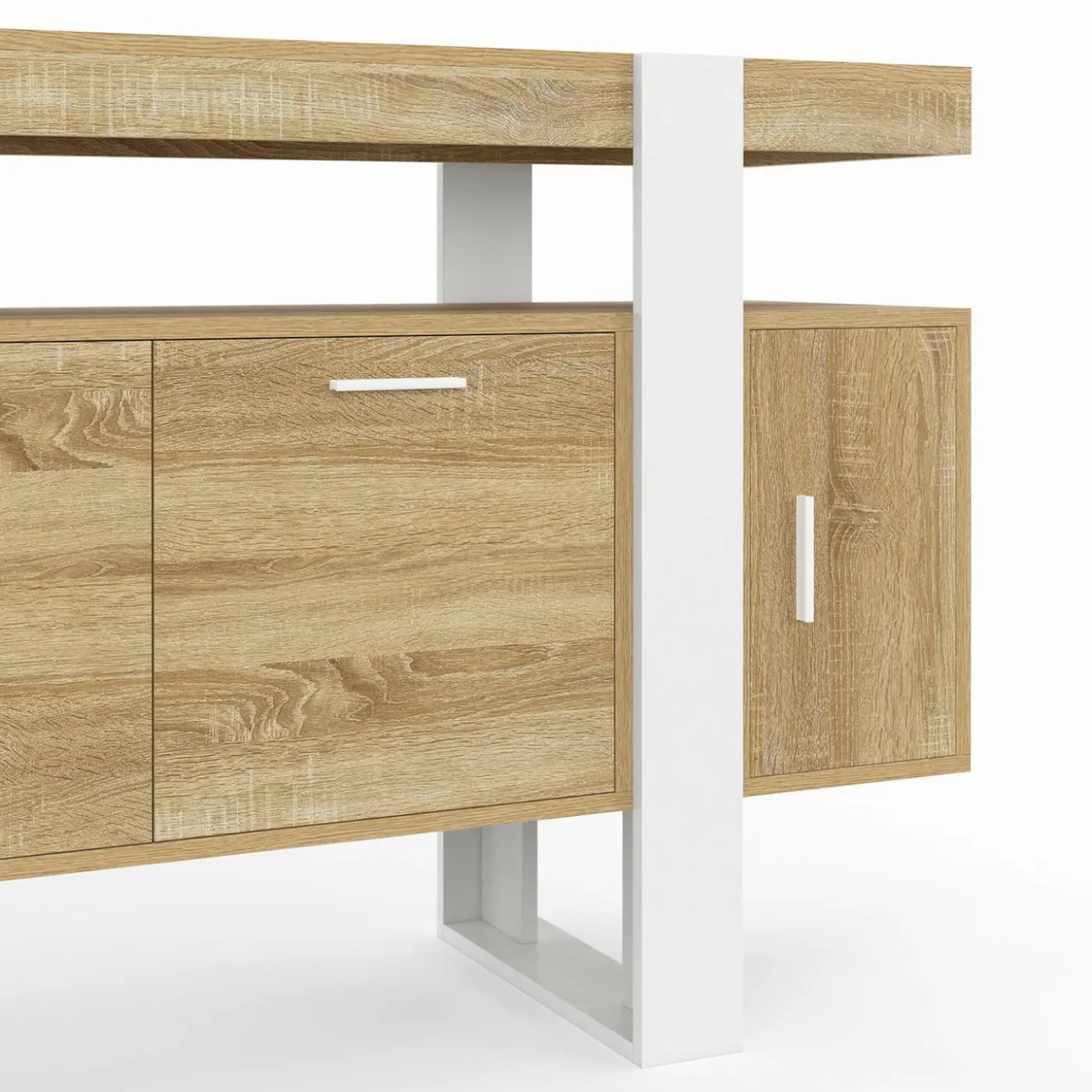 Buffet bois et blanc 4 portes 140 cm
