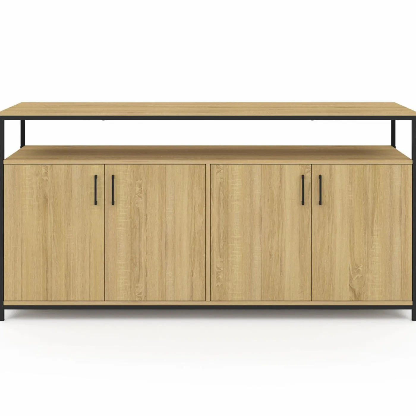 Buffet bois et noir style industriel 160 cm 4 portes
