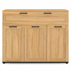 Buffet bois et poignées noires 100 cm avec 3 portes et 1 tiroir