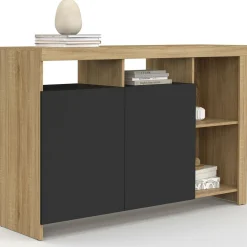 Buffet bois façon hêtre avec portes noires