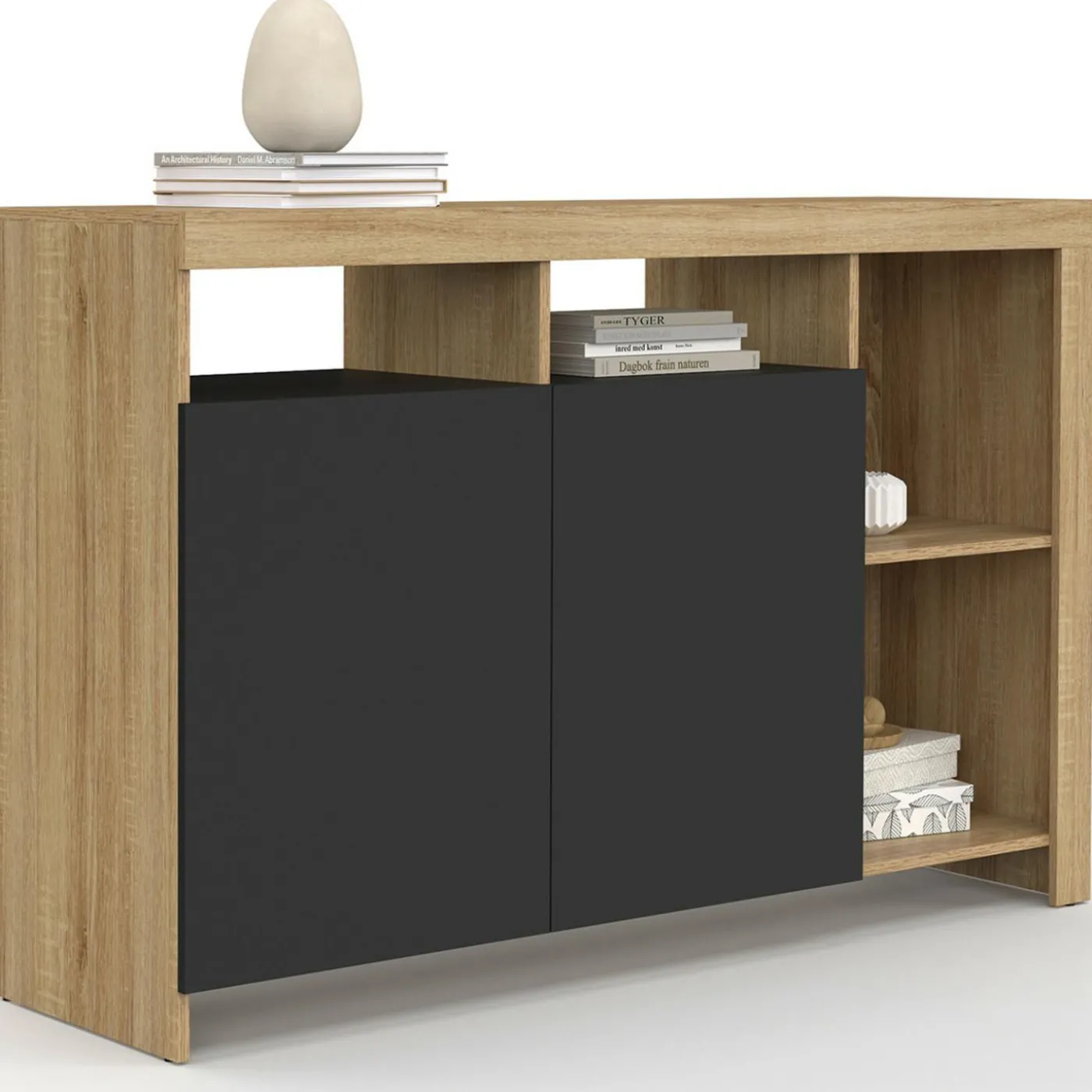 Buffet bois façon hêtre avec portes noires
