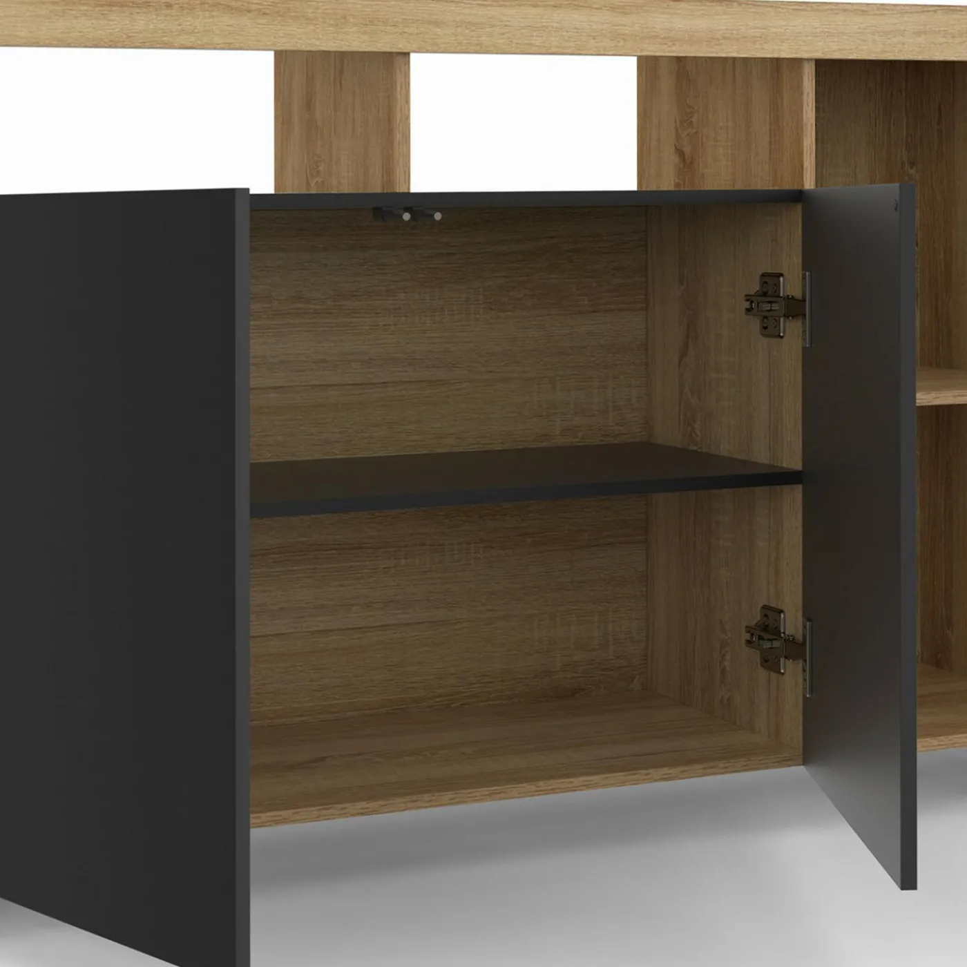 Buffet bois façon hêtre avec portes noires