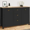 Buffet campagne 130 CM 2 portes 3 tirroirs bois et noir