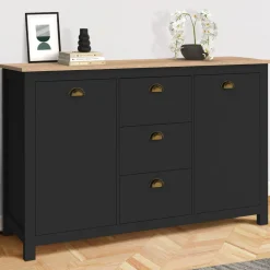Buffet campagne 130 CM 2 portes 3 tirroirs bois et noir